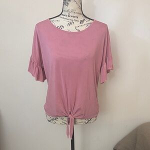 Caution To The Wind Pink Tie-Front Blouse